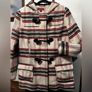 Red and Black Striped Pea Coat